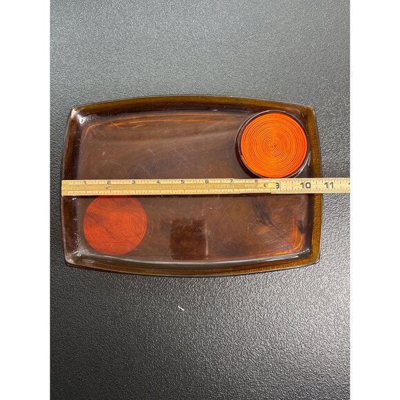 Vintage Mid Century Modern Tortoise Shell Snack Trays with Coaster Set of 4 - Picture 3 of 4